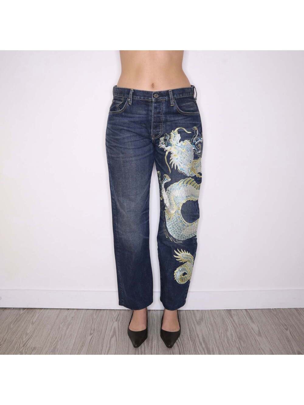 Y2K MISPLACED COWBOY Baggy Embroidered Jeans (M)